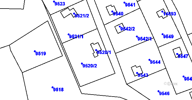 Parcela st. 9520/1 v KÚ Vsetín, Katastrální mapa