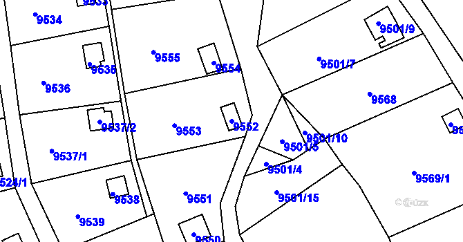 Parcela st. 9552 v KÚ Vsetín, Katastrální mapa