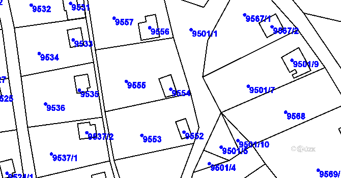 Parcela st. 9554 v KÚ Vsetín, Katastrální mapa