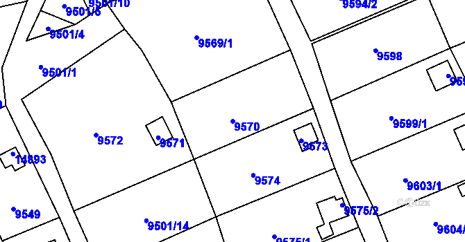 Parcela st. 9570 v KÚ Vsetín, Katastrální mapa