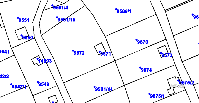 Parcela st. 9571 v KÚ Vsetín, Katastrální mapa