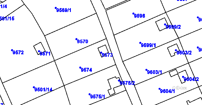 Parcela st. 9573 v KÚ Vsetín, Katastrální mapa