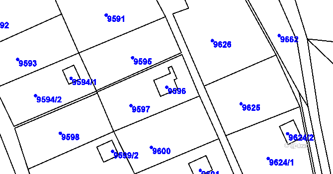 Parcela st. 9596 v KÚ Vsetín, Katastrální mapa