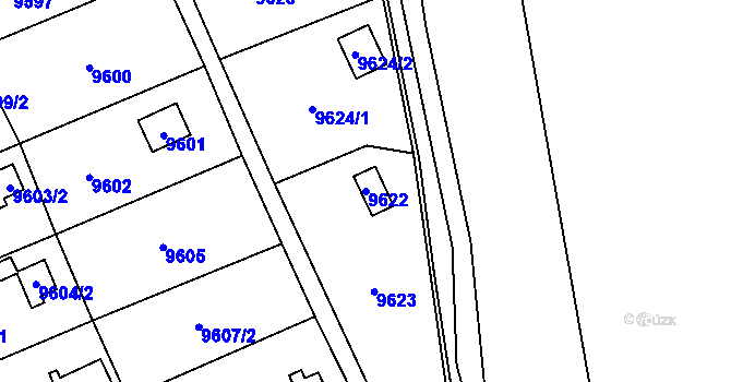 Parcela st. 9622 v KÚ Vsetín, Katastrální mapa