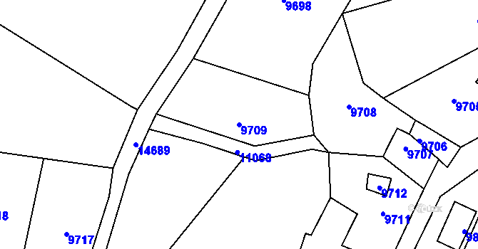 Parcela st. 9709 v KÚ Vsetín, Katastrální mapa