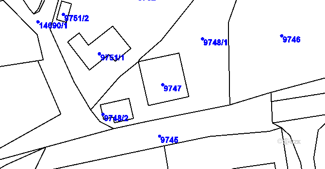 Parcela st. 9747 v KÚ Vsetín, Katastrální mapa
