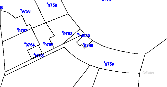 Parcela st. 9749 v KÚ Vsetín, Katastrální mapa