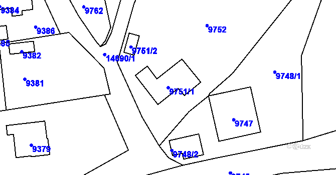 Parcela st. 9751/1 v KÚ Vsetín, Katastrální mapa