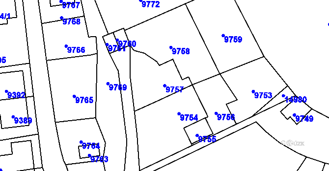 Parcela st. 9757 v KÚ Vsetín, Katastrální mapa