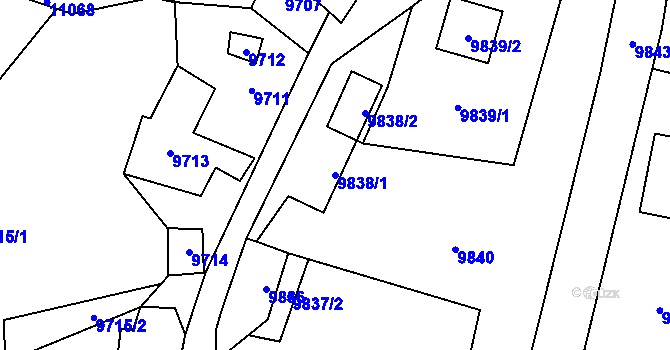 Parcela st. 9838/1 v KÚ Vsetín, Katastrální mapa