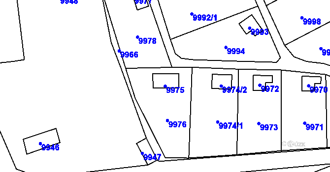 Parcela st. 9975 v KÚ Vsetín, Katastrální mapa