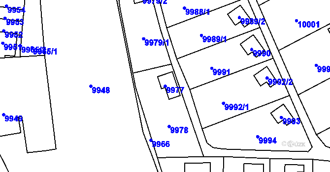 Parcela st. 9977 v KÚ Vsetín, Katastrální mapa