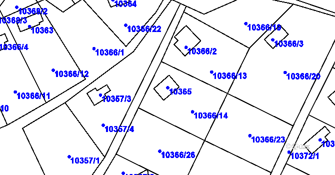 Parcela st. 10365 v KÚ Vsetín, Katastrální mapa