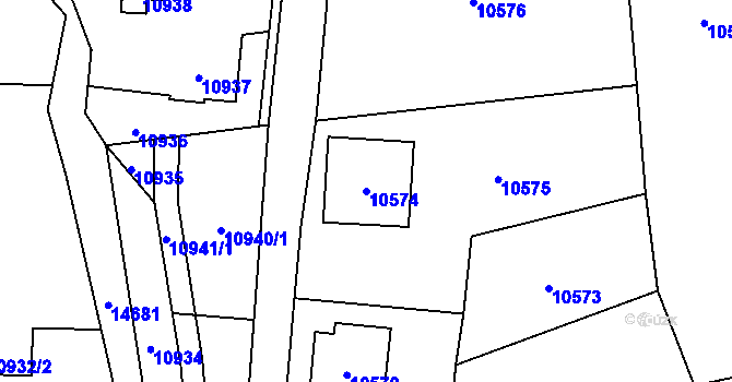 Parcela st. 10574 v KÚ Vsetín, Katastrální mapa