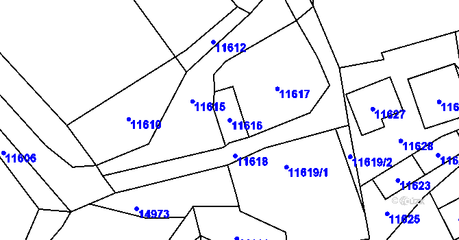 Parcela st. 11616 v KÚ Vsetín, Katastrální mapa