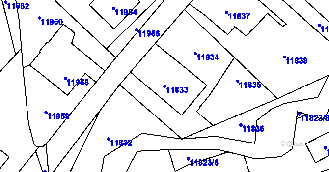 Parcela st. 11833 v KÚ Vsetín, Katastrální mapa
