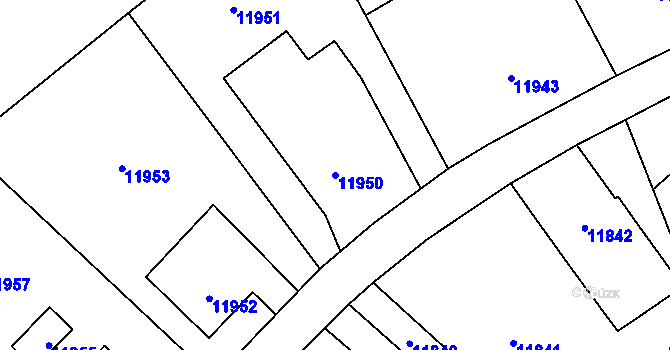 Parcela st. 11950 v KÚ Vsetín, Katastrální mapa