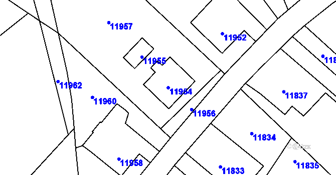 Parcela st. 11954 v KÚ Vsetín, Katastrální mapa