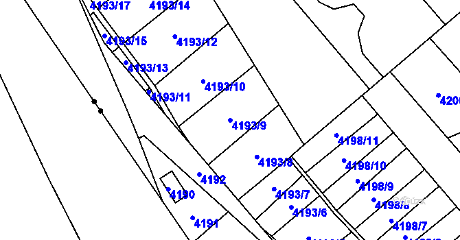 Parcela st. 4193/9 v KÚ Vsetín, Katastrální mapa
