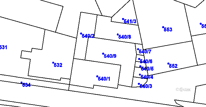 Parcela st. 540/9 v KÚ Vsetín, Katastrální mapa