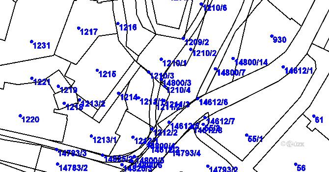 Parcela st. 1210/4 v KÚ Vsetín, Katastrální mapa
