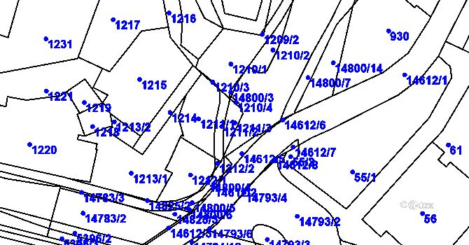 Parcela st. 1211/3 v KÚ Vsetín, Katastrální mapa