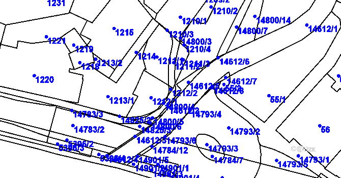 Parcela st. 1212/2 v KÚ Vsetín, Katastrální mapa