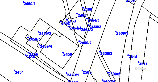 Parcela st. 2460/2 v KÚ Vsetín, Katastrální mapa
