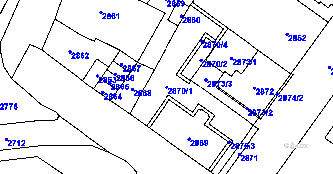 Parcela st. 2870/1 v KÚ Vsetín, Katastrální mapa