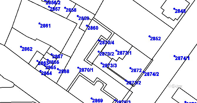 Parcela st. 2870/2 v KÚ Vsetín, Katastrální mapa