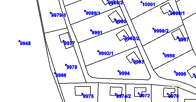 Parcela st. 9992/1 v KÚ Vsetín, Katastrální mapa
