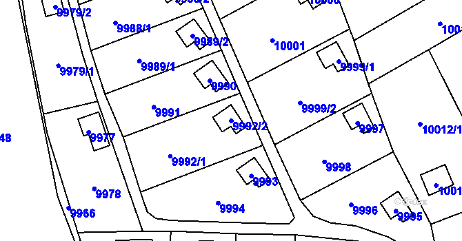 Parcela st. 9992/2 v KÚ Vsetín, Katastrální mapa