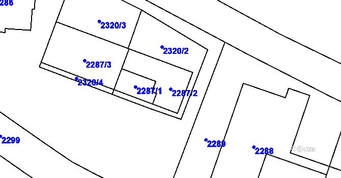 Parcela st. 2287/2 v KÚ Vsetín, Katastrální mapa