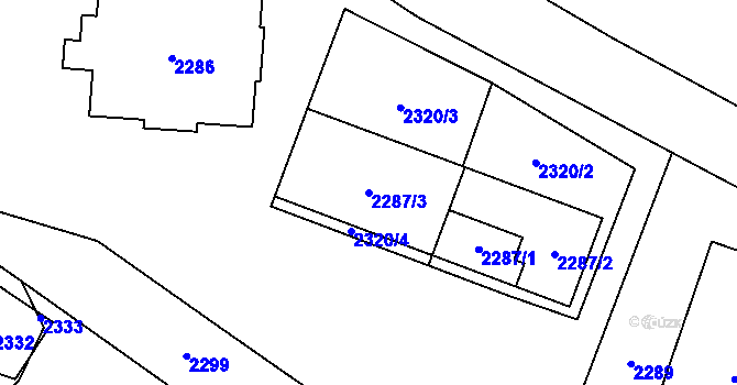 Parcela st. 2287/3 v KÚ Vsetín, Katastrální mapa