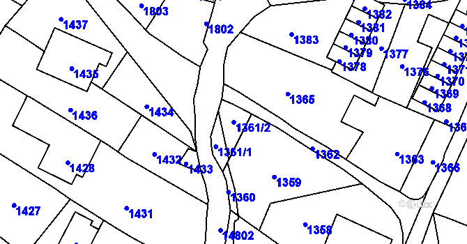 Parcela st. 1361/2 v KÚ Vsetín, Katastrální mapa