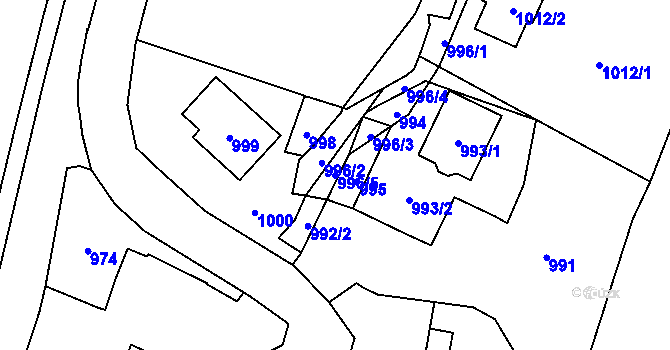 Parcela st. 996/5 v KÚ Vsetín, Katastrální mapa