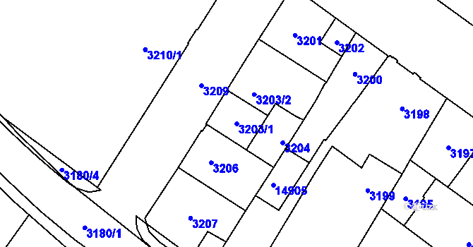 Parcela st. 3203/1 v KÚ Vsetín, Katastrální mapa