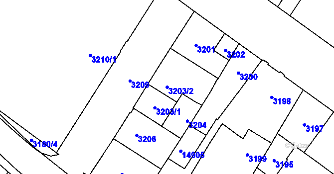 Parcela st. 3203/2 v KÚ Vsetín, Katastrální mapa
