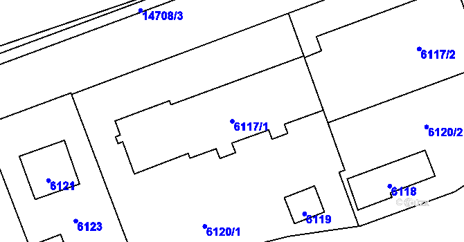 Parcela st. 6117/1 v KÚ Vsetín, Katastrální mapa