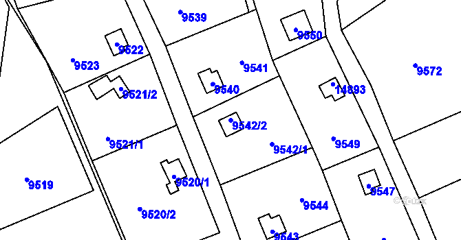 Parcela st. 9542/2 v KÚ Vsetín, Katastrální mapa
