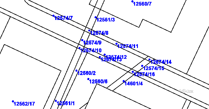 Parcela st. 12574/12 v KÚ Vsetín, Katastrální mapa