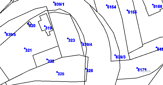 Parcela st. 839/4 v KÚ Vsetín, Katastrální mapa