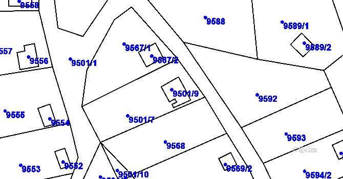 Parcela st. 9501/9 v KÚ Vsetín, Katastrální mapa