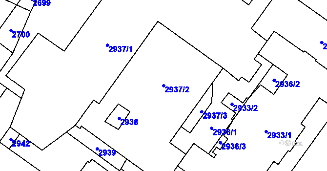 Parcela st. 2937/2 v KÚ Vsetín, Katastrální mapa