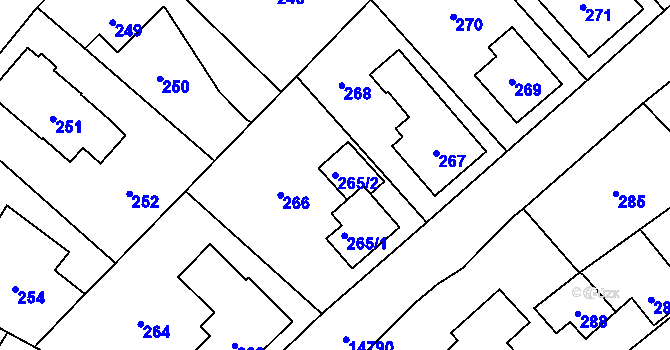 Parcela st. 265/2 v KÚ Vsetín, Katastrální mapa