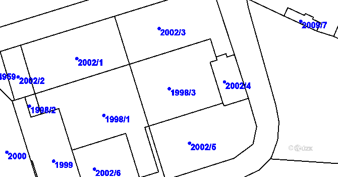 Parcela st. 1998/3 v KÚ Vsetín, Katastrální mapa