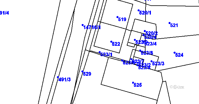 Parcela st. 523/1 v KÚ Vsetín, Katastrální mapa