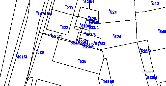 Parcela st. 523/2 v KÚ Vsetín, Katastrální mapa