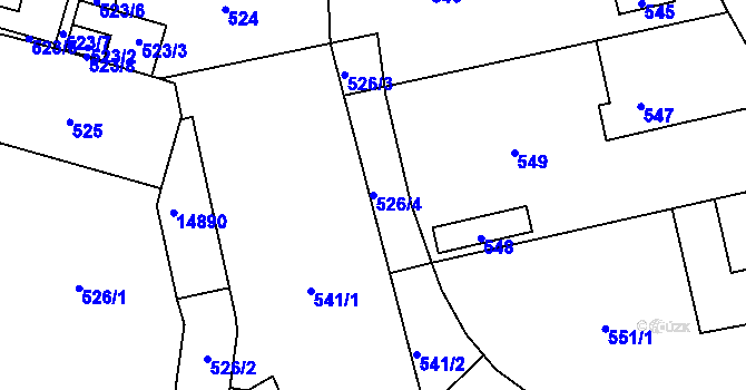 Parcela st. 526/4 v KÚ Vsetín, Katastrální mapa