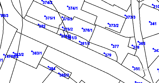 Parcela st. 381/1 v KÚ Vsetín, Katastrální mapa
